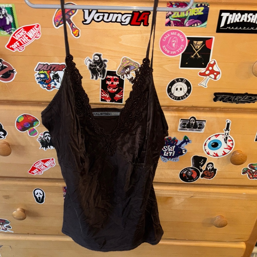 Halston Jeans Elegant Dark Brown Cami with Lace